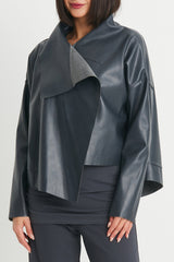 PLANET Vegan Leather Cropped Asymmetrical Jacket Obsidian