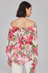 Joseph Ribkoff Floral Print Chiffon Off-the-Shoulder Top 241780-Vanilla/Multi
