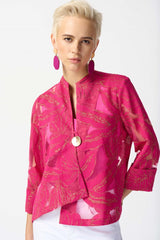Joseph Ribkoff Jacquard Tropical Print Swing Jacket 242219 Pink/Gold