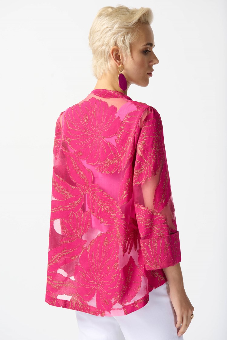 Joseph Ribkoff Jacquard Tropical Print Swing Jacket 242219 Pink/Gold