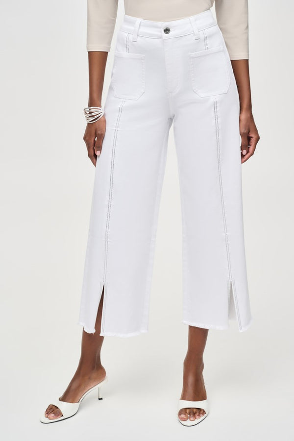 Joseph Ribkoff Culotte Jeans with Embellished Front Seam 251901 White