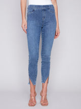 Charlie B Pull-On Jeans with Split Hem-Medium Blue