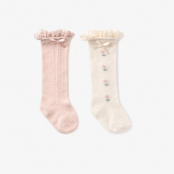 Elegant Baby Floral Knee-High Non Slip Baby Socks-Pink