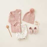Elegant Baby Pink Popcorn Knit Baby Cardigan