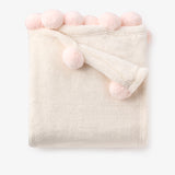 Elegant Baby Pale Pink Pom Trim Fleece Baby Stroller Blanket