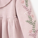 Elegant Baby Violet Floral Embroidered Sleeve Dress & Bloomer Set
