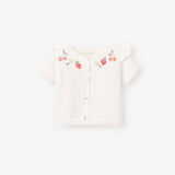 Elegant Baby Strawberry Flutter Sleeve Hand-Embroidered Baby Cardigan