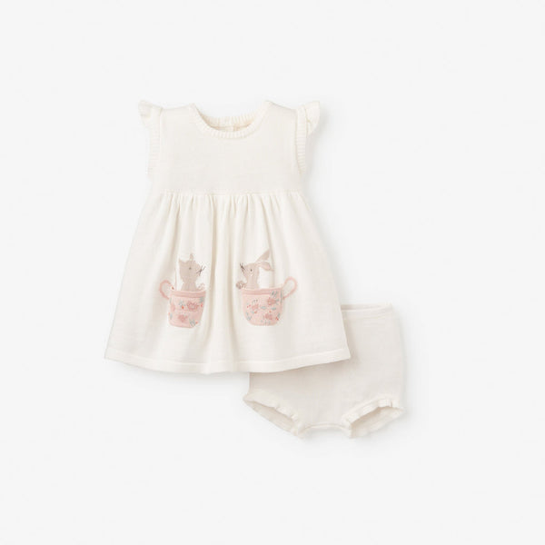 Elegant Baby Tea Party Flutter Sleeve Knit Baby Dress