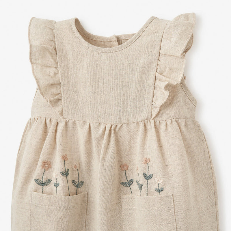 Elegant Baby Natural Linen Floral Embroidered Jumpsuit