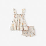 Elegant Baby Seaside Safari Organic Muslin Smocked Dress w/ Bloomer