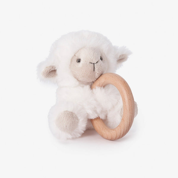 Elegant Baby Plush Lamb Wooden Ring Rattle