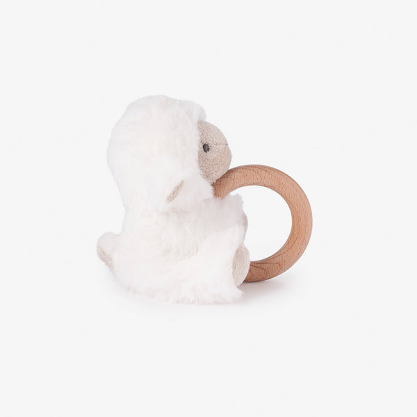 Elegant Baby Plush Lamb Wooden Ring Rattle