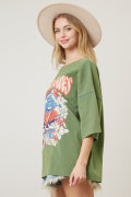 Fantastic Fawn Rolling Stones Graphic Oversized Tee-Dark Olive