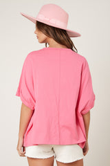 Peach Love 'Mama' Rhineston Embroidery Top Pink