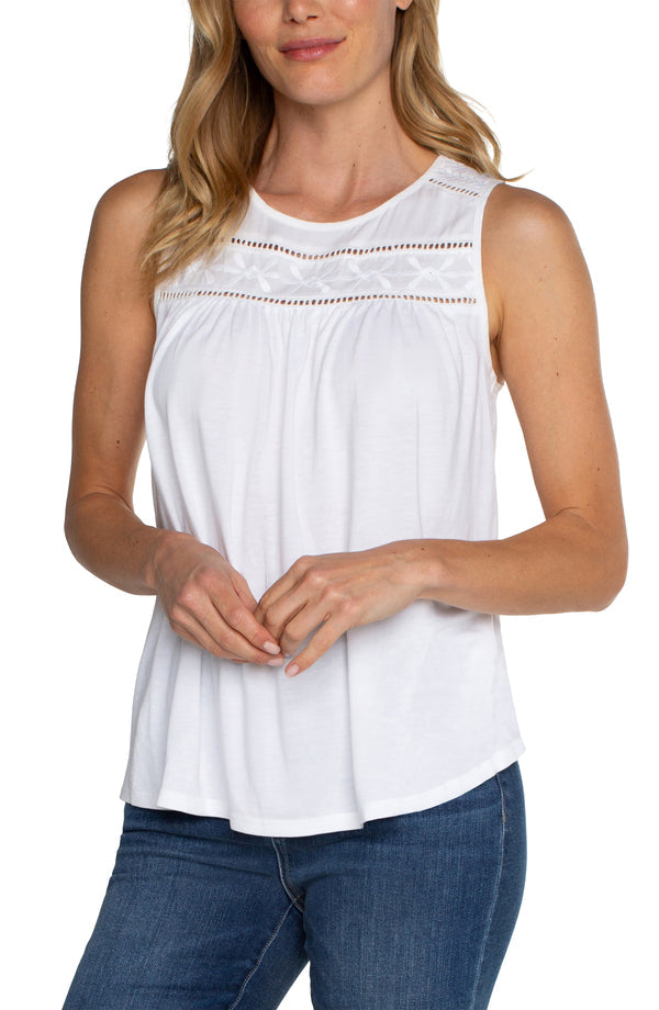 Liverpool Embroidered Sleeveless Tank-White