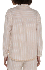 Liverpool Cropped Button Front with Fray-Tan Yarn Dyed Stripe