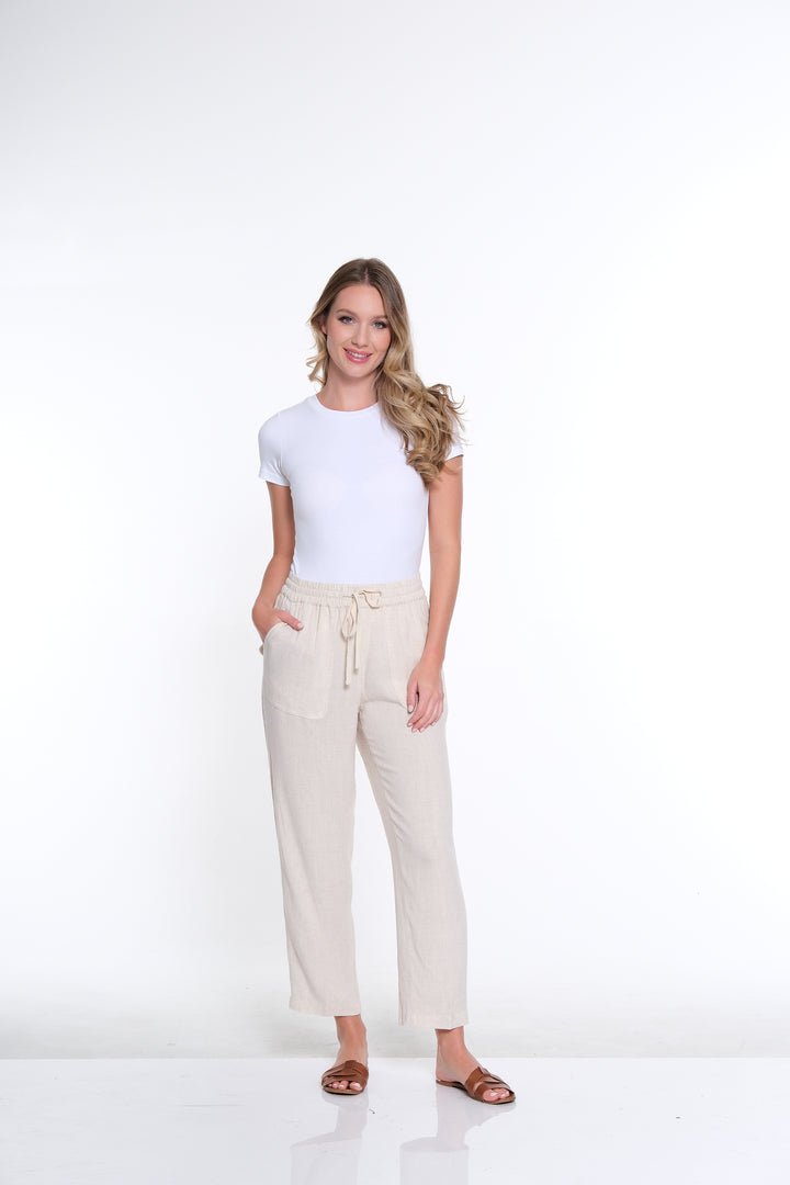 Multiples Draw String Woven Crop Pant-Flax