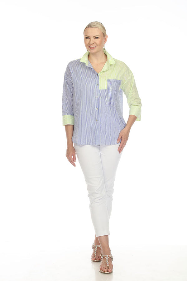 Terra Button Up Top-Royal Blue/Lime