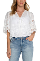 Liverpool Embroidered Tie Front Woven Top-White