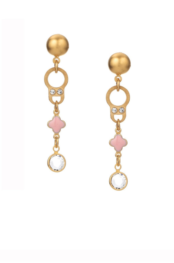 French Kande Blush Quatrefoil and Austrian Crystal Earrings