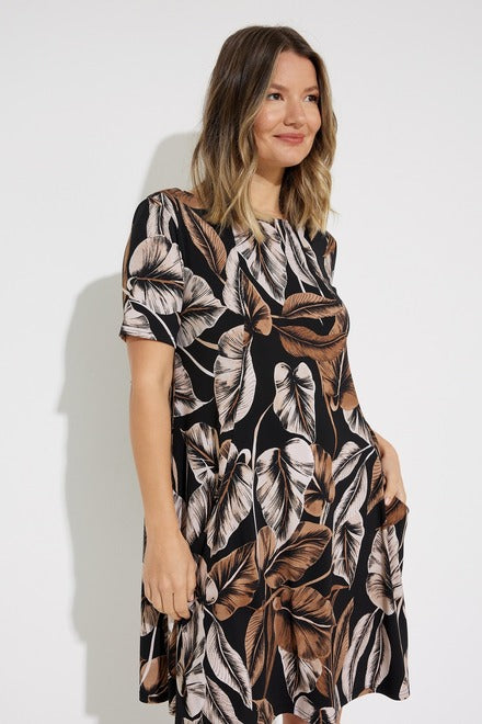 Joseph Ribkoff Tropical Print A-Line Dress 231162 Black/Taupe