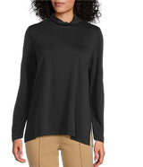 Multiples Knit Mock Neck Long Sleeve Popover Top | Black
