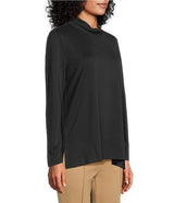 Multiples Knit Mock Neck Long Sleeve Popover Top | Black