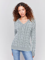 Charlie B Cold Dye Cable Knit Sweater-Spruce