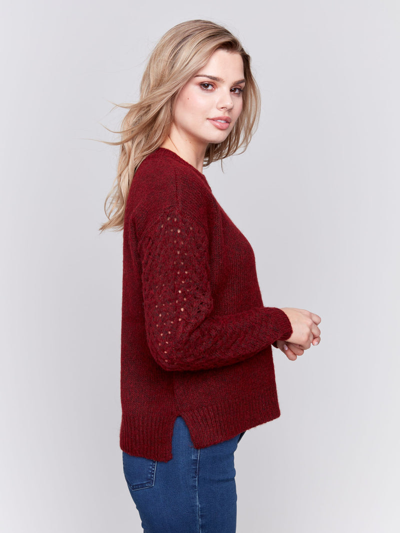 Charlie B Crew-Neck Plushy Yarn Sweater Cabernet