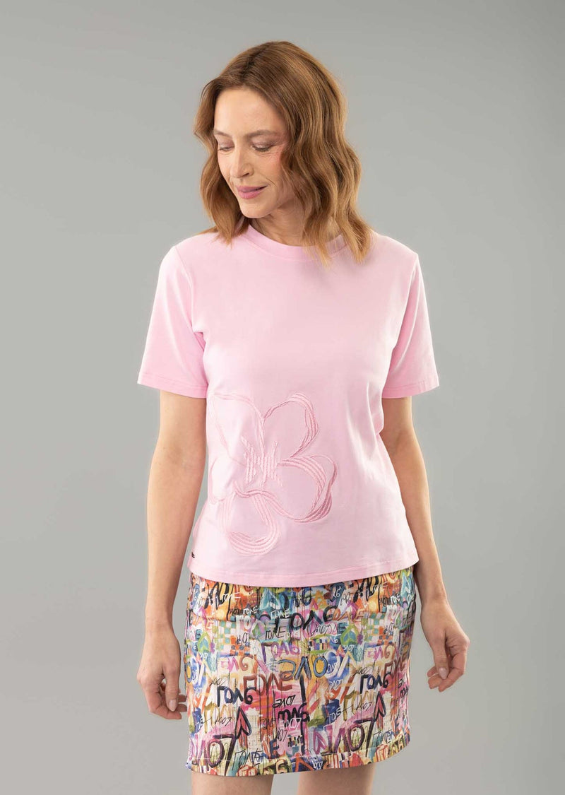 Lisette Celine T-Shirt Embroidered Flower-Pink