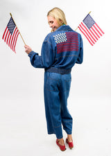 Ivy Jane Denim Flag Embroidery Bomber Jacket