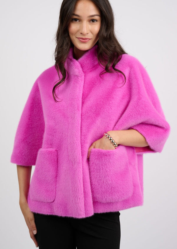 Ivy Jane Faux Capelet Jacket-Fuchsia