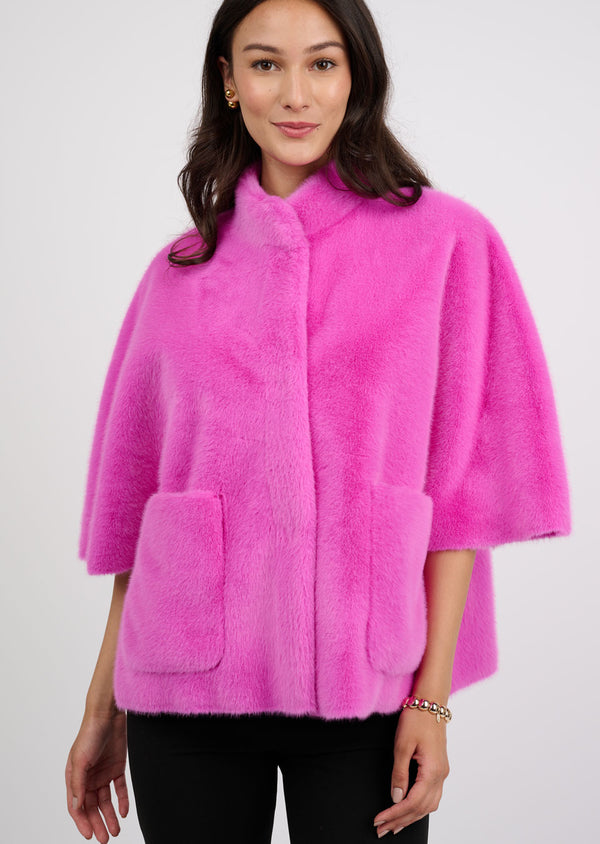 Ivy Jane Faux Capelet Jacket-Fuchsia