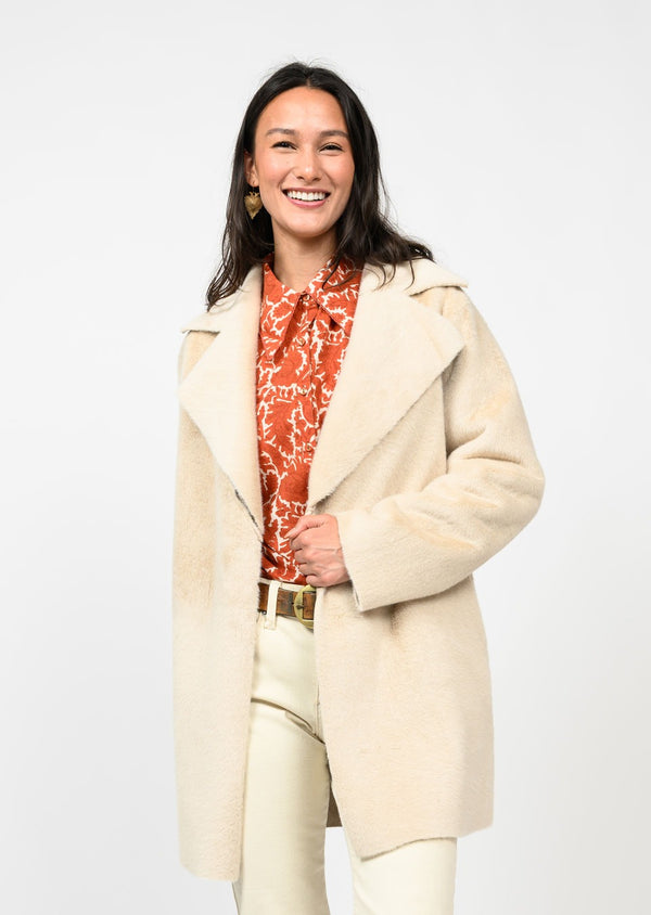 Ivy Jane Faux Fur & Suede Coat | Cream