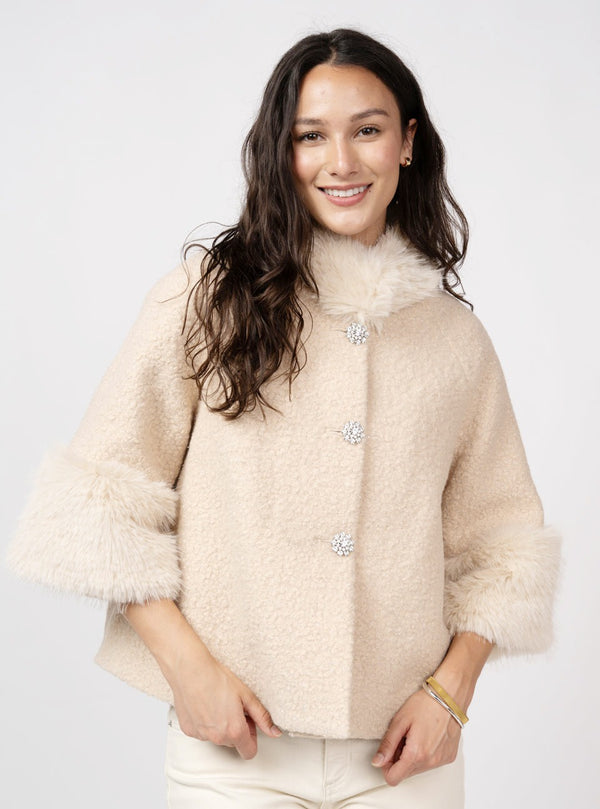 Ivy Jane Boucle Fur Trim Jacket | Ivory