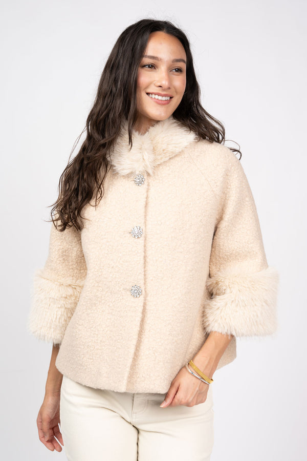 Ivy Jane Boucle Fur Trim Jacket | Ivory