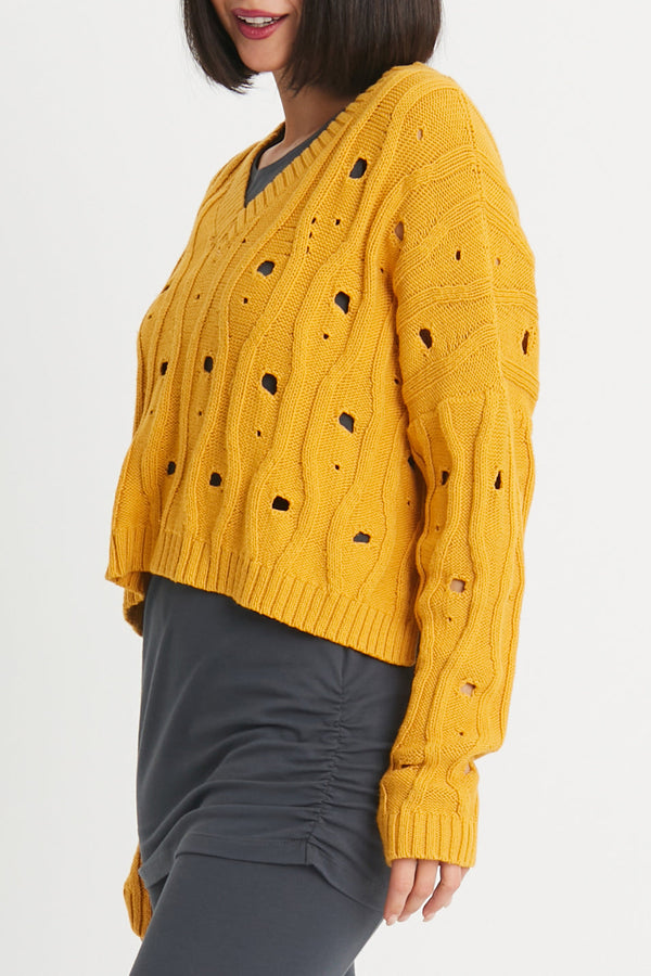 PLANET Pima Cotton "Moth" V Neck Sweater Mustard