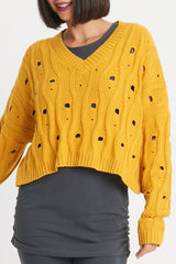 PLANET Pima Cotton "Moth" V Neck Sweater Mustard