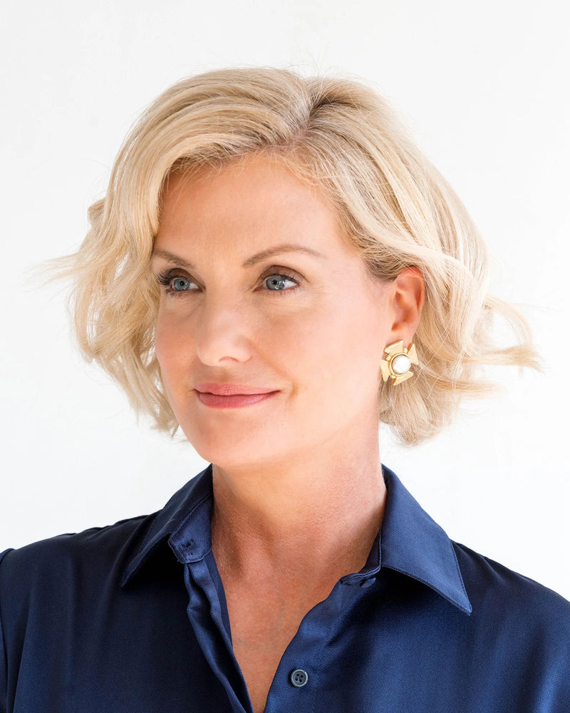 Susan Shaw Maltese Cross Pearl Studs