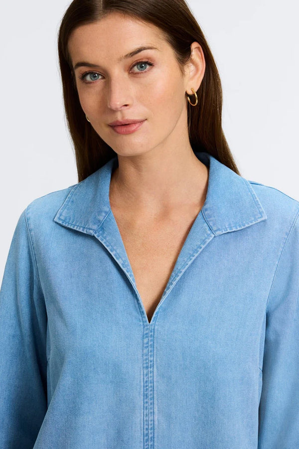 Foxcroft Agnes Tencel® Denim 3/4 Sleeve Shirt | Bleach Wash