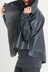 PLANET Vegan Leather Cropped Asymmetrical Jacket Obsidian