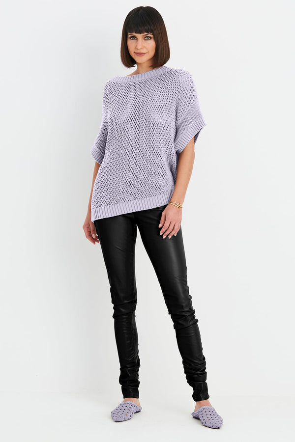 PLANET Pima Cotton Crochet Pullover Sweater-Lavender