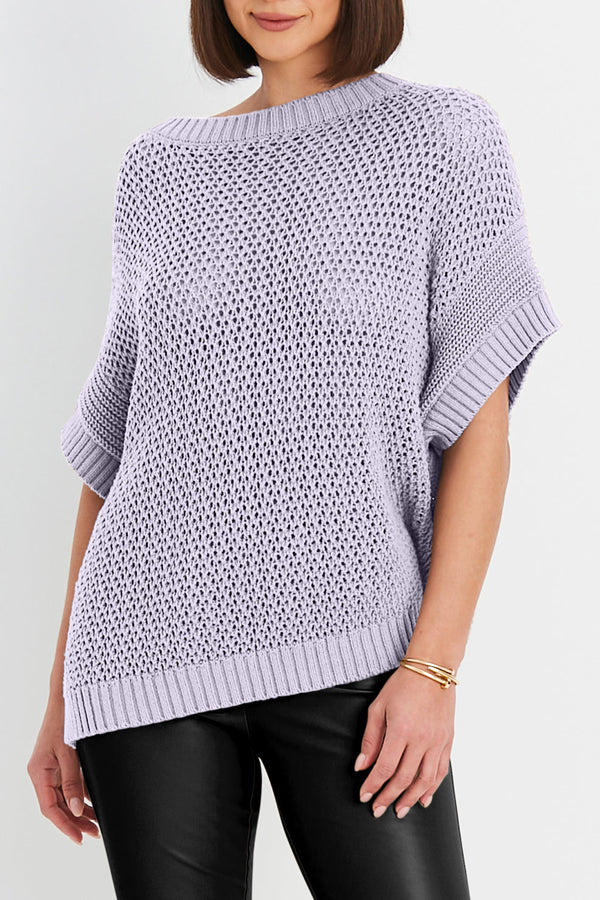 PLANET Pima Cotton Crochet Pullover Sweater-Lavender