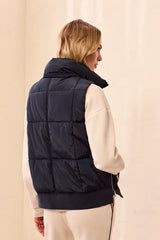 Tribal Quilted Puffer Vest with Removable Hood | Sapphire