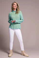 Tribal Combed Cotton Two-Tone Rib Funnel Neck Sweater | Mistblue