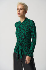 Joseph Ribkoff Animal Print Mock Collar Top 233256 Black/Green