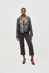 Joseph Ribkoff Metallic Faux Leather Biker Jacket 234902F24 Gunmetal