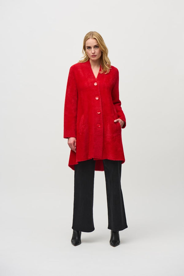 Joseph Ribkoff Sweater Knit Flared Coat 234906F24 Lipstick Red