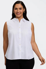 Foxcroft Dina Knit-Woven Sleeveless Layering Tank | White