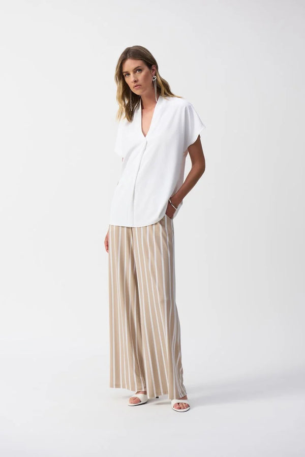 Joseph Ribkoff Striped Silky Knit Wide-Leg Pants 241135S25 Dune/Vanilla